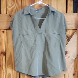 Old Navy Green Cap Sleeve Notched Collar Blouse
